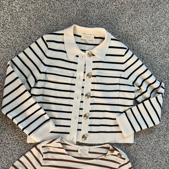 Sezane Betty Cardigan in Ecra Navy Stripes - Picture 6 of 7